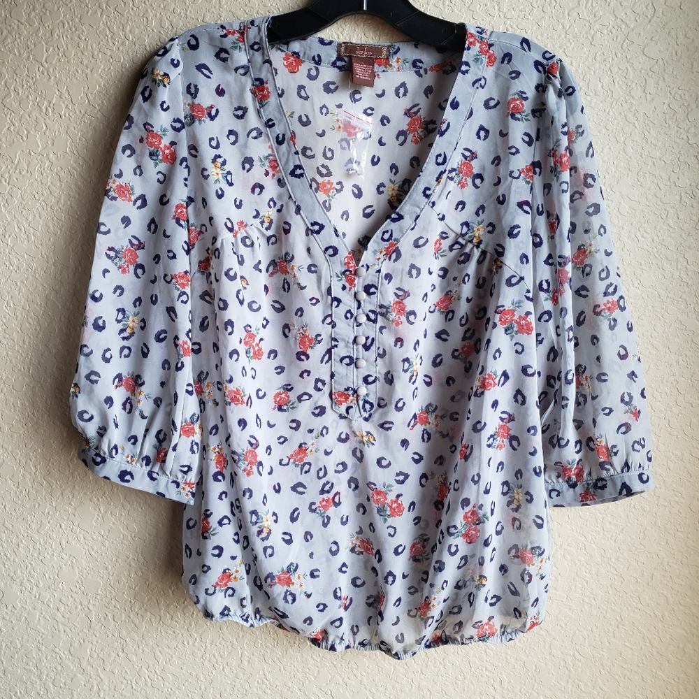 dm bm Peasant Blouse NWOT Animal Floral Print Sz L